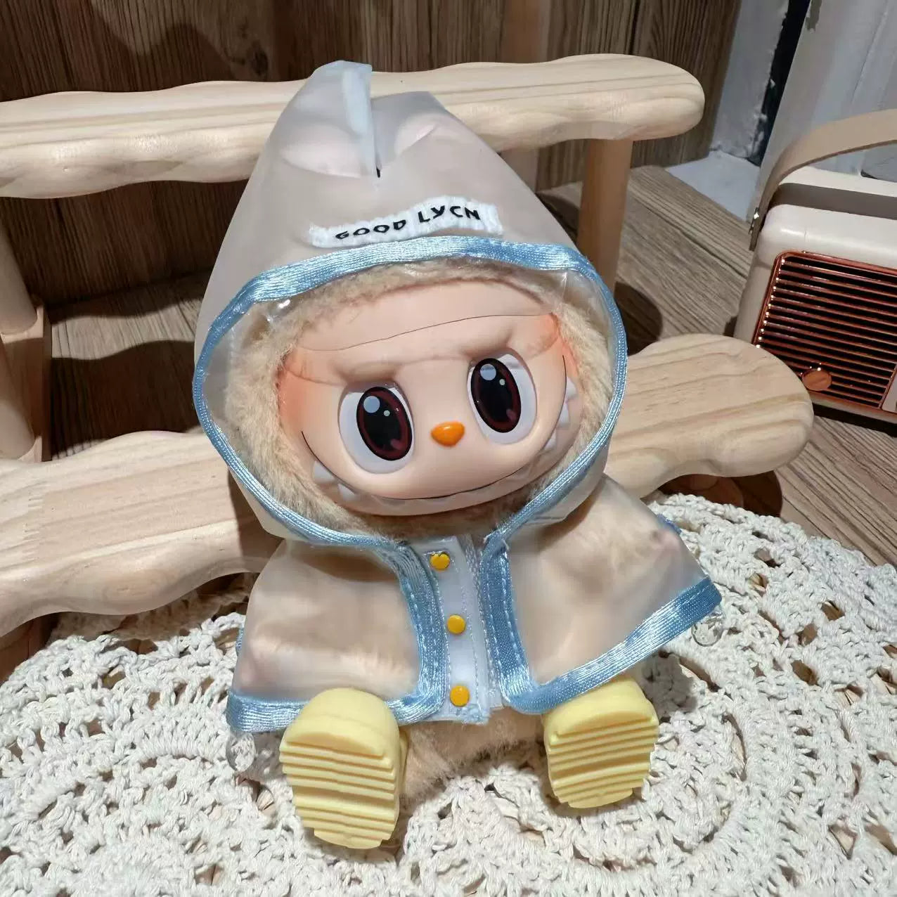 POP MART Labubu Doll Clothes 17cm - Raincoat Outfit for Generation 1/2/3 Vinyl Figures (No Doll/Boots Included) - Blind Box Accessory