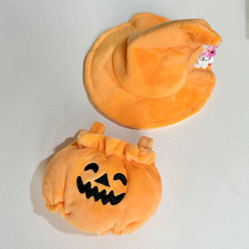 Halloween Labubu Costume Set - Pumpkin Jumpsuit & Witch Hat for Vinyl Figures