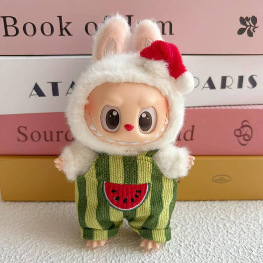 Labubu Series 1/2/3 Keychain Outfit - Summer Watermelon Overalls Set for Doll Clothes