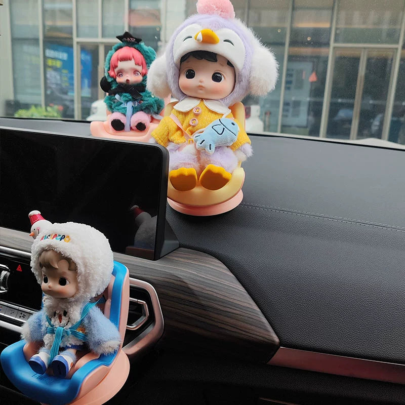 Labubu Vinyl Doll Compatible with Safety Seats | Car-Mounted Figurine, Vehicle Ornament & Car Air Vent Decoration