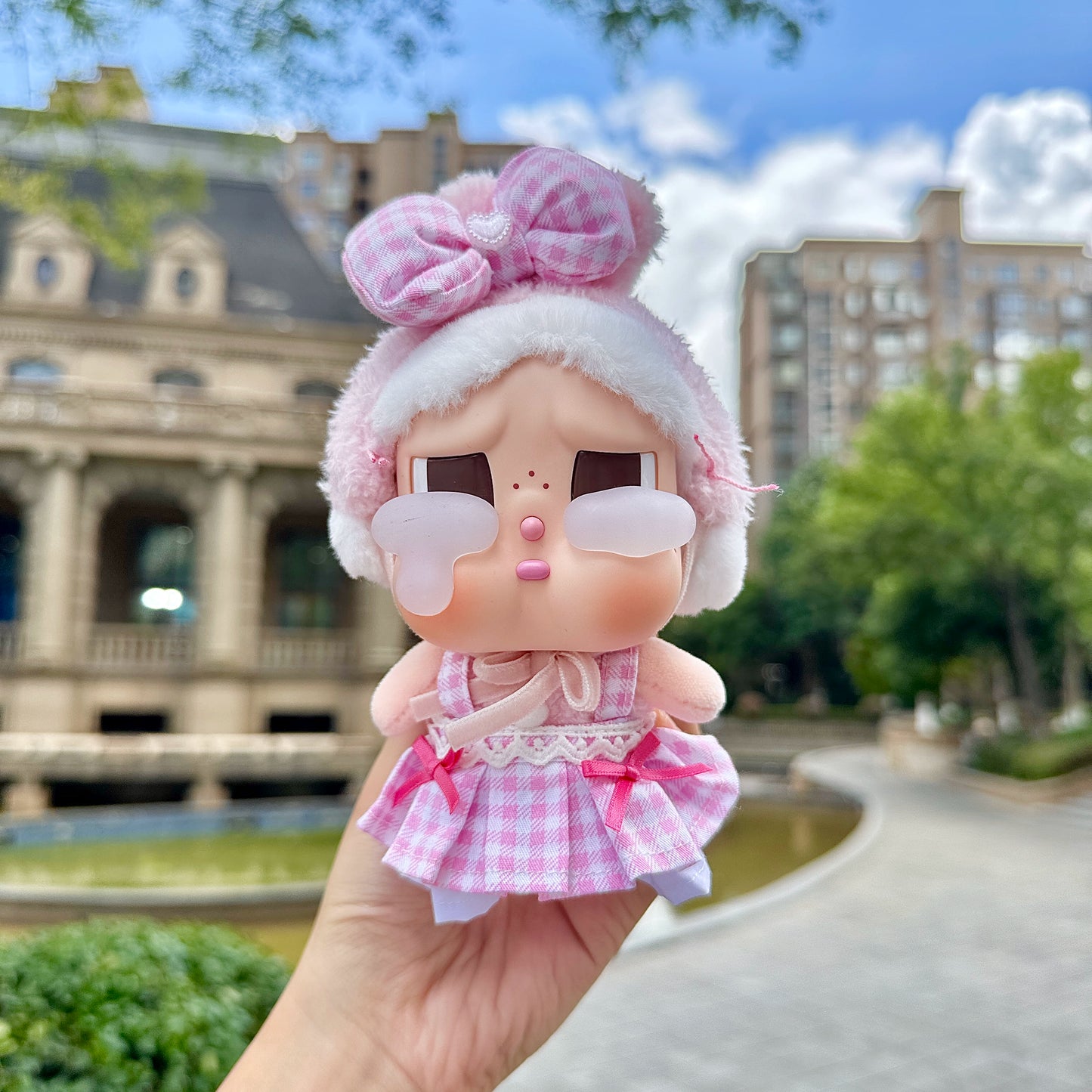 Crybaby Tears Factory Outfit - Green Dress & Hair Bow for 10cm Cotton/Plush/Vinyl Doll Clothes