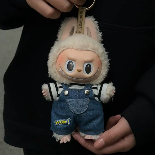 LABUBU CLOTHES, Denim Outfit Set for LABUBU - Cute Striped Tee & Overalls for POP MART Blind Box Plush Dolls
