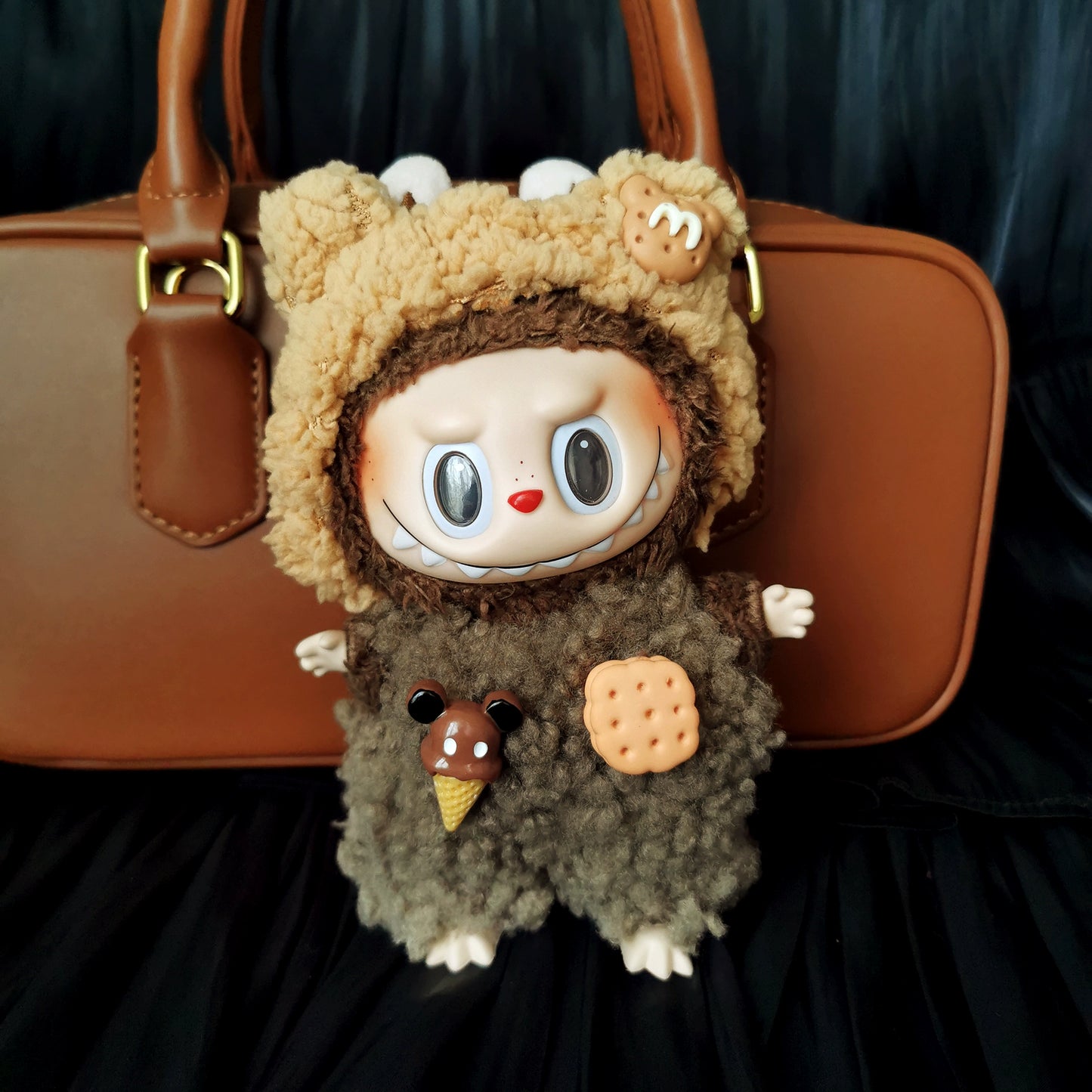 Halloween Pumpkin Costume for Labubu Macaroon Sitting Party | Plush Shark Outfit Set (Clothes Only)
