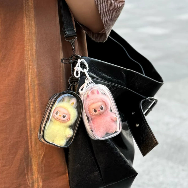 Labubu 4.0 PVC Carrier Bag - Clear Hanging Dustproof Case for Doll Display & Travel