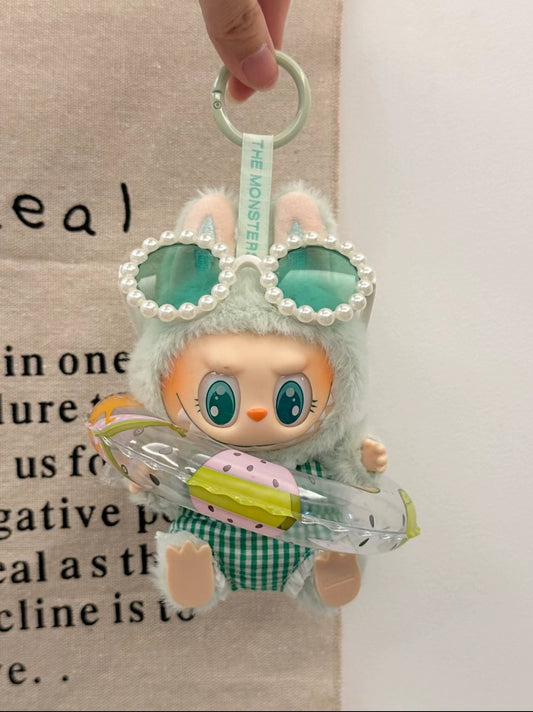 17cm Doll Clothes, Summer Outfits Green Dress + Bow Hair Clip for Vinyl Blind Box