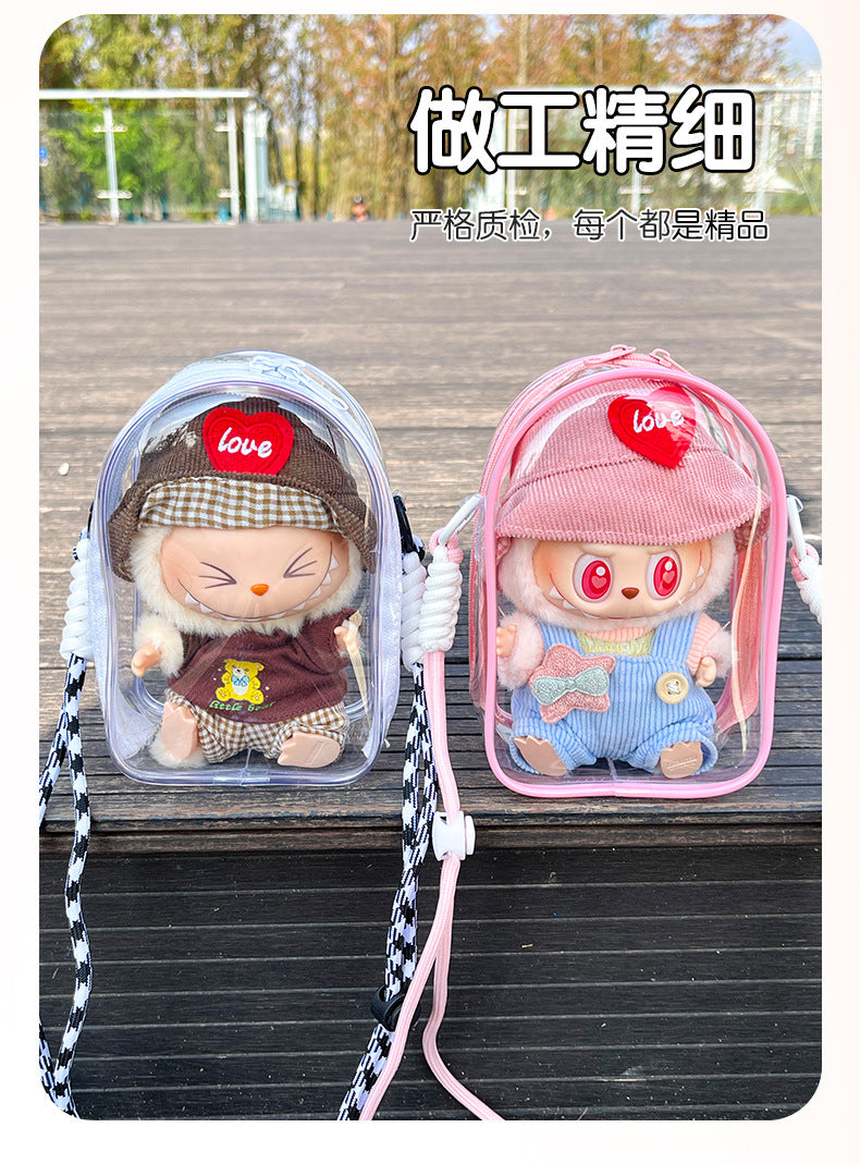 Pop Mart Labubu Gen 3 Transparent Dust-Proof Display Case | Ita Bag with Adjustable Strap for Vinyl Dolls