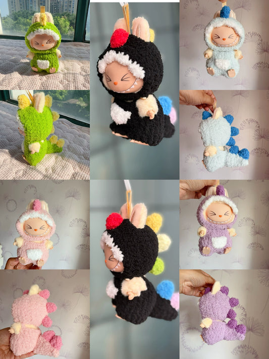 Handmade Dinosaur Outfit for 17cm Labubu Keychain Vinyl Figures - Universal Fit Costume for 1st/2nd/3rd Gen Hanging Dolls