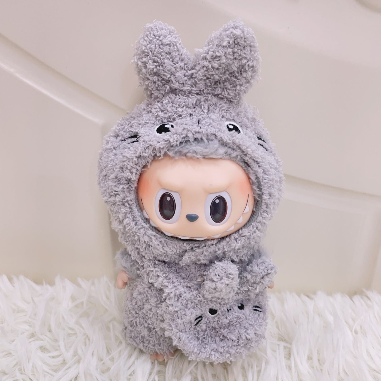 17cm Labubu 1st-2nd Gen Blind Box Clothes Only | Cute Animal Plush Onesie Set with Hoodie & Scarf | Replacement Outfit for Collectible Dolls