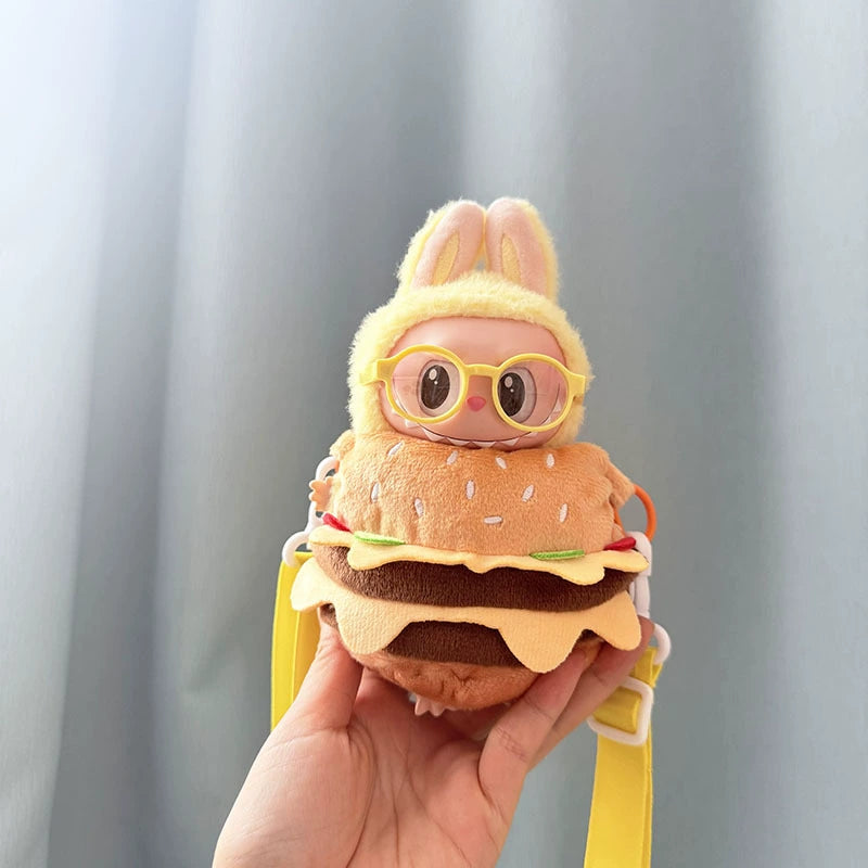 POP MART Labubu 17cm Doll Clothes Set - Hamburger & Fries Takeout Costume for Blind Box Figures (No Doll Included) | Keychain Accessory