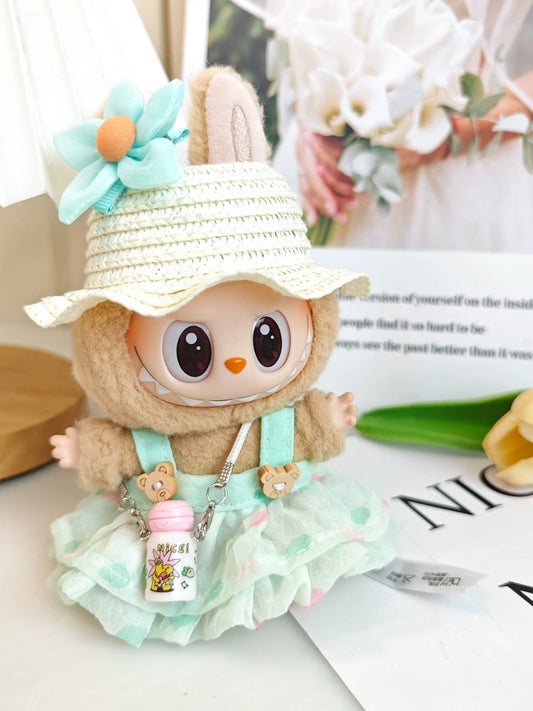 Labubu Gen 1-3 Doll Clothes | Straw Hat & Dress Outfit Set (Clothes Only)