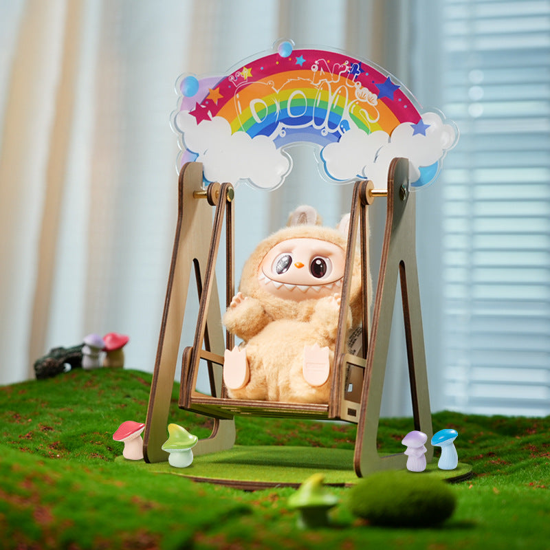 POP MART Labubu Forest Swing - Wooden DIY Hanging Seat for Plush Dolls Have a Seat Series