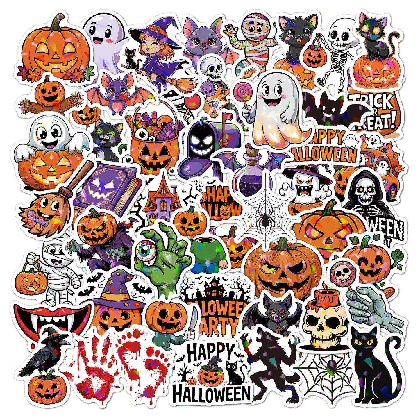2025 Halloween Stickers - Holographic Waterproof Decals for Cups, Party Gifts, Decor