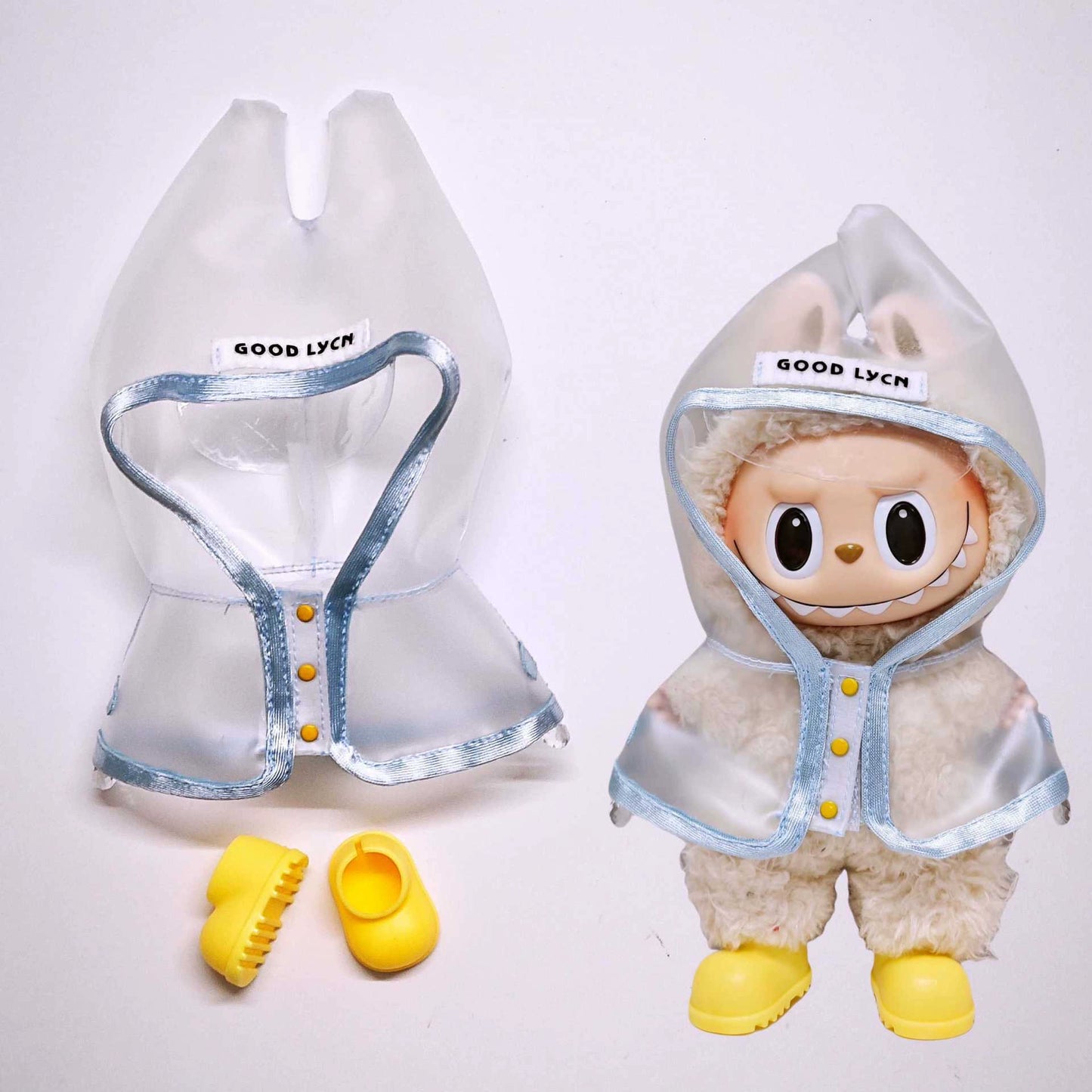Labubu Rainy Day Essentials - Transparent PVC Raincoat for Vinyl Dolls (No Doll & Shoes)