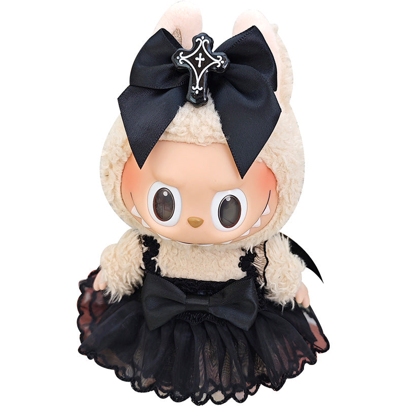 17cm Labubu Dark Angel Dress - Macaron Keychain Outfit for Gothic Doll Clothes Change