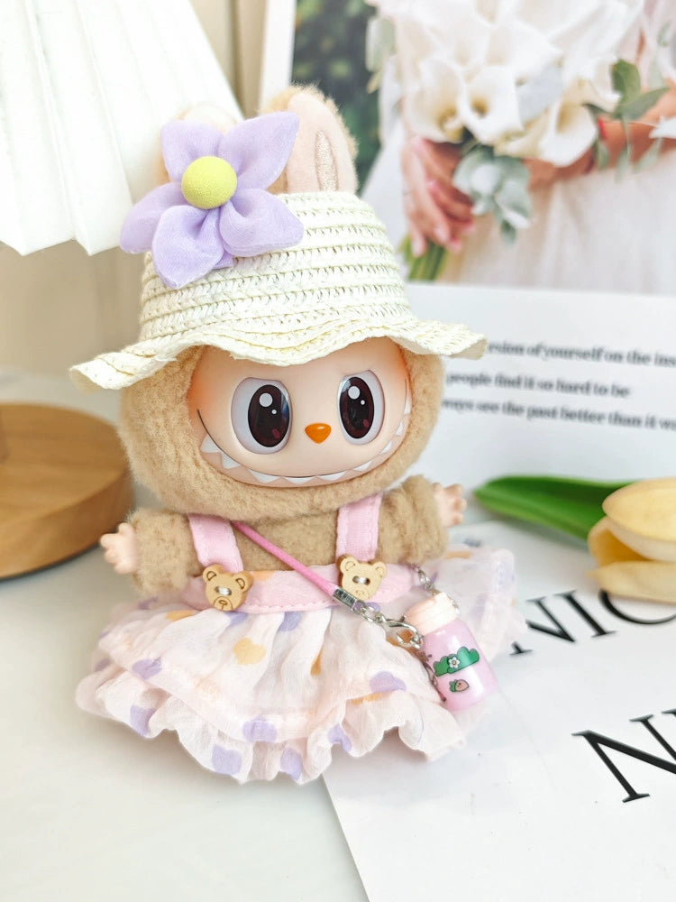Labubu Gen 1-3 Doll Clothes | Straw Hat & Dress Outfit Set (Clothes Only)