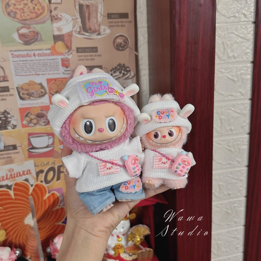 10.5cm Labubu 4th Gen New Tennis Outfit Set with Pink Bunny Ears & Racket | Replacement Clothes for Vinyl/Plastic Keychain Charms