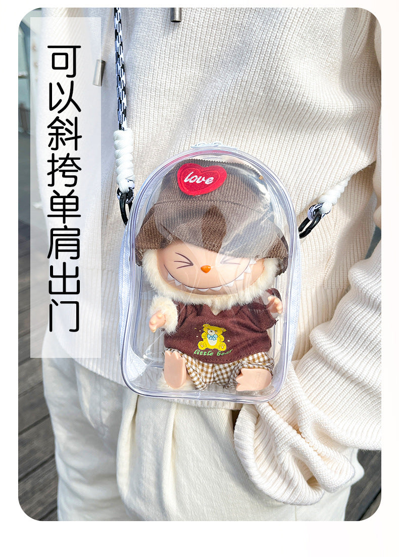 Pop Mart Labubu Gen 3 Transparent Dust-Proof Display Case | Ita Bag with Adjustable Strap for Vinyl Dolls