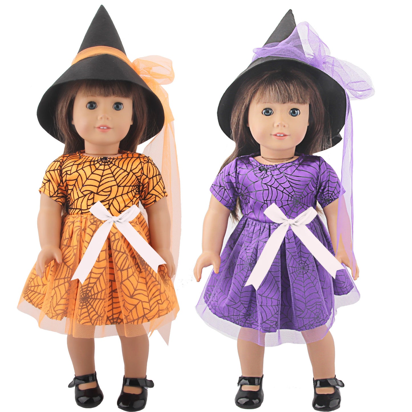 Halloween Doll Clothes for 18" American Girl Doll - Black Orange Witch Costume w/ Hat