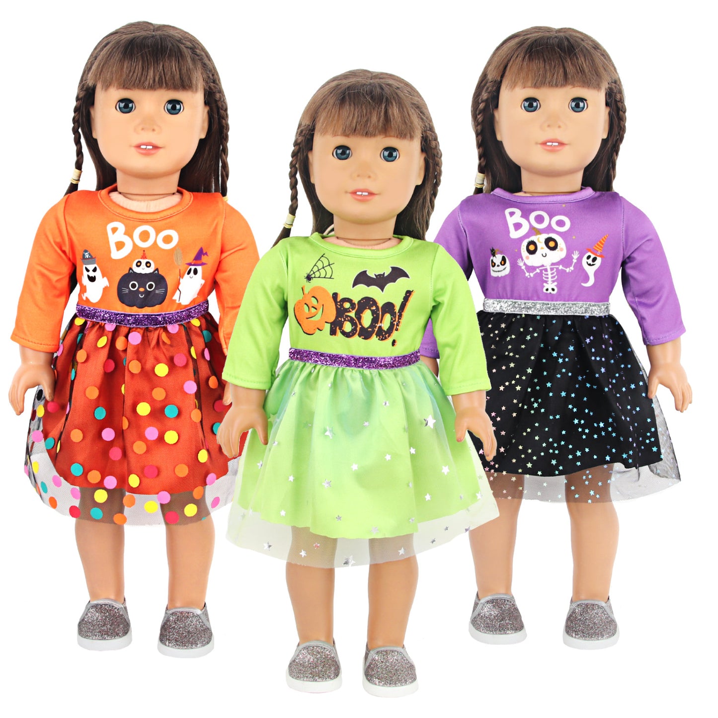 Halloween Doll Clothes for 18" American Girl Doll - Black Orange Witch Costume w/ Hat