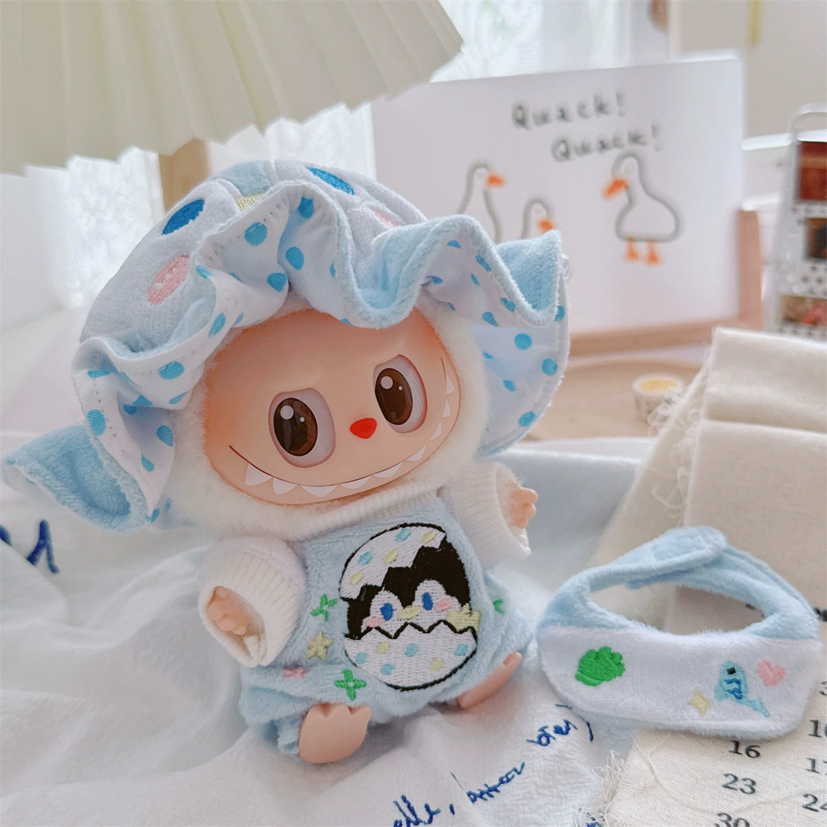 17cm Labubu Blind Box Doll Cartoon Outfit | Changeable Clothing with Fried Shrimp & Dinosaur Themes