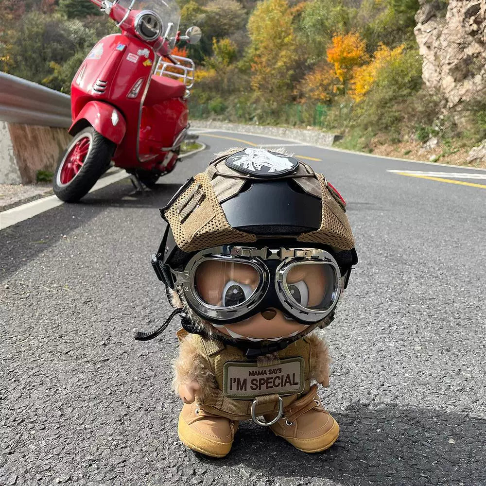 Labubu Motorcycle Helmet for Vinyl Figure - Cool Electric Bike Accessory for Blind Box Doll