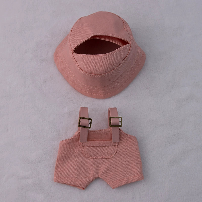 17cm Labubu Outfit Set - Khaki Overalls & Fisherman Hat for Fashion Vinyl Doll