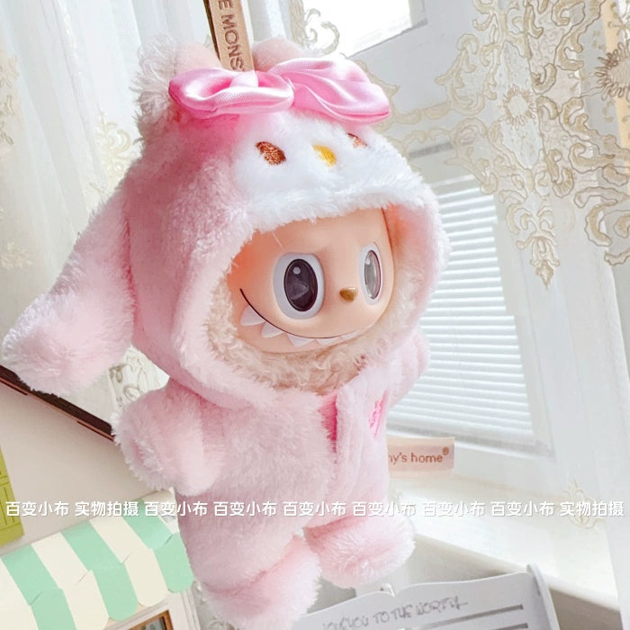 17cm Labubu Sitting Party Macaron Pastel Pink Rabbit Plush Onesie | Replacement Outfit for Plush/Vinyl Keychain Charms (Clothes Only)
