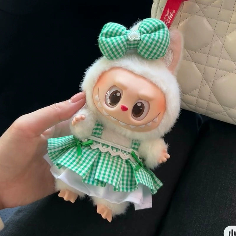 LABUBU CLOTHES, Denim Outfit Set for LABUBU - Cute Striped Tee & Overalls for POP MART Blind Box Plush Dolls