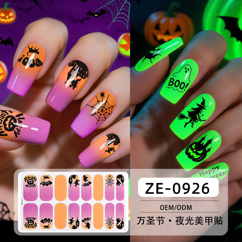 Glow in Dark Halloween Nail Stickers - Waterproof Cartoon Decals for Kids, No Heat Needed