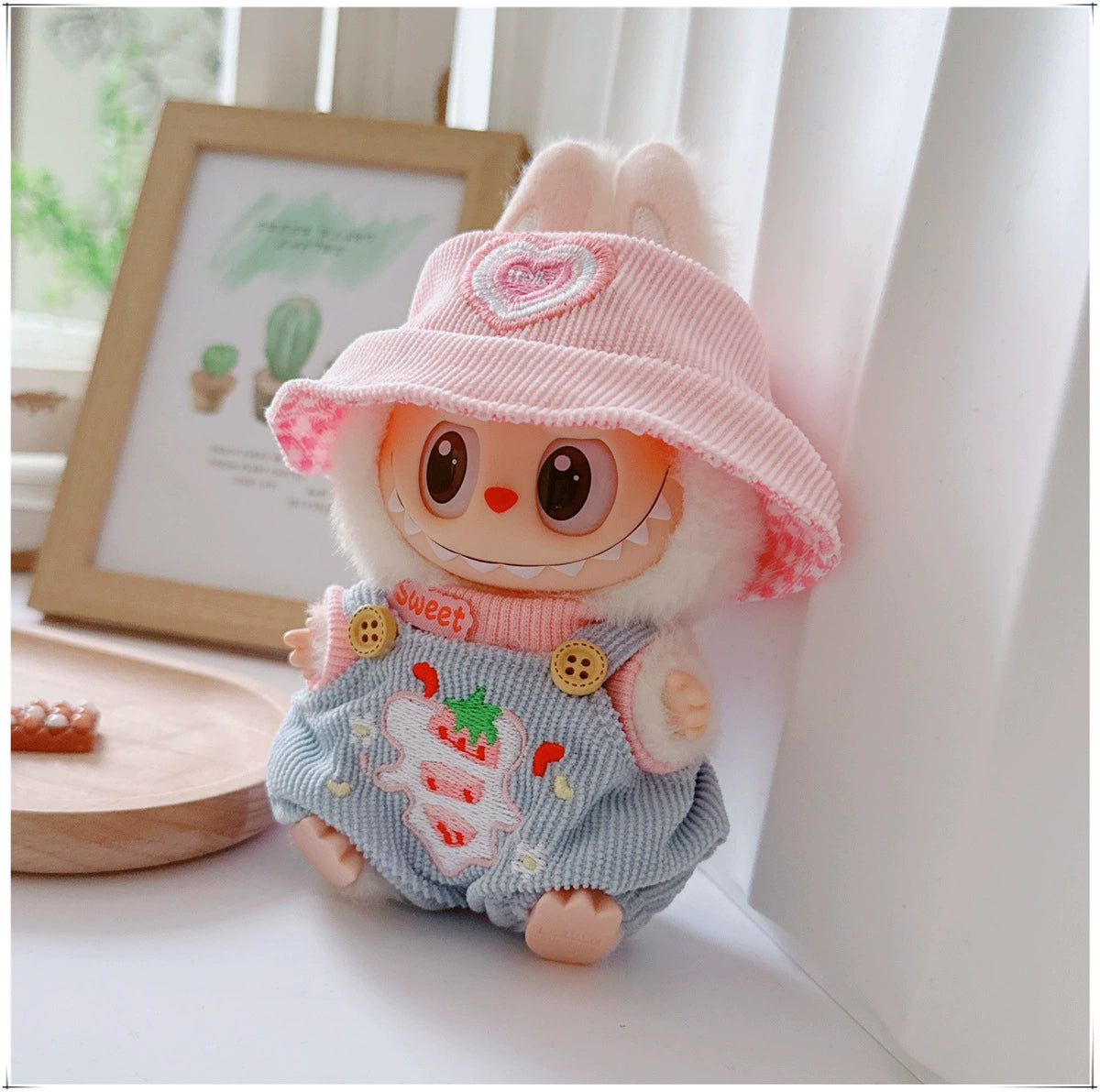 17cm Labubu Blind Box Doll Cartoon Outfit | Changeable Clothing with Fried Shrimp & Dinosaur Themes