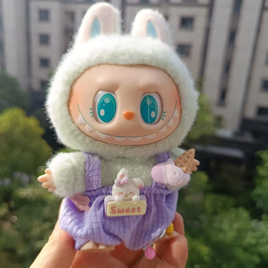6-piece set Labubu Outfit - Plaid Ice Cream Overalls for Sitting Party Blind Box Doll
