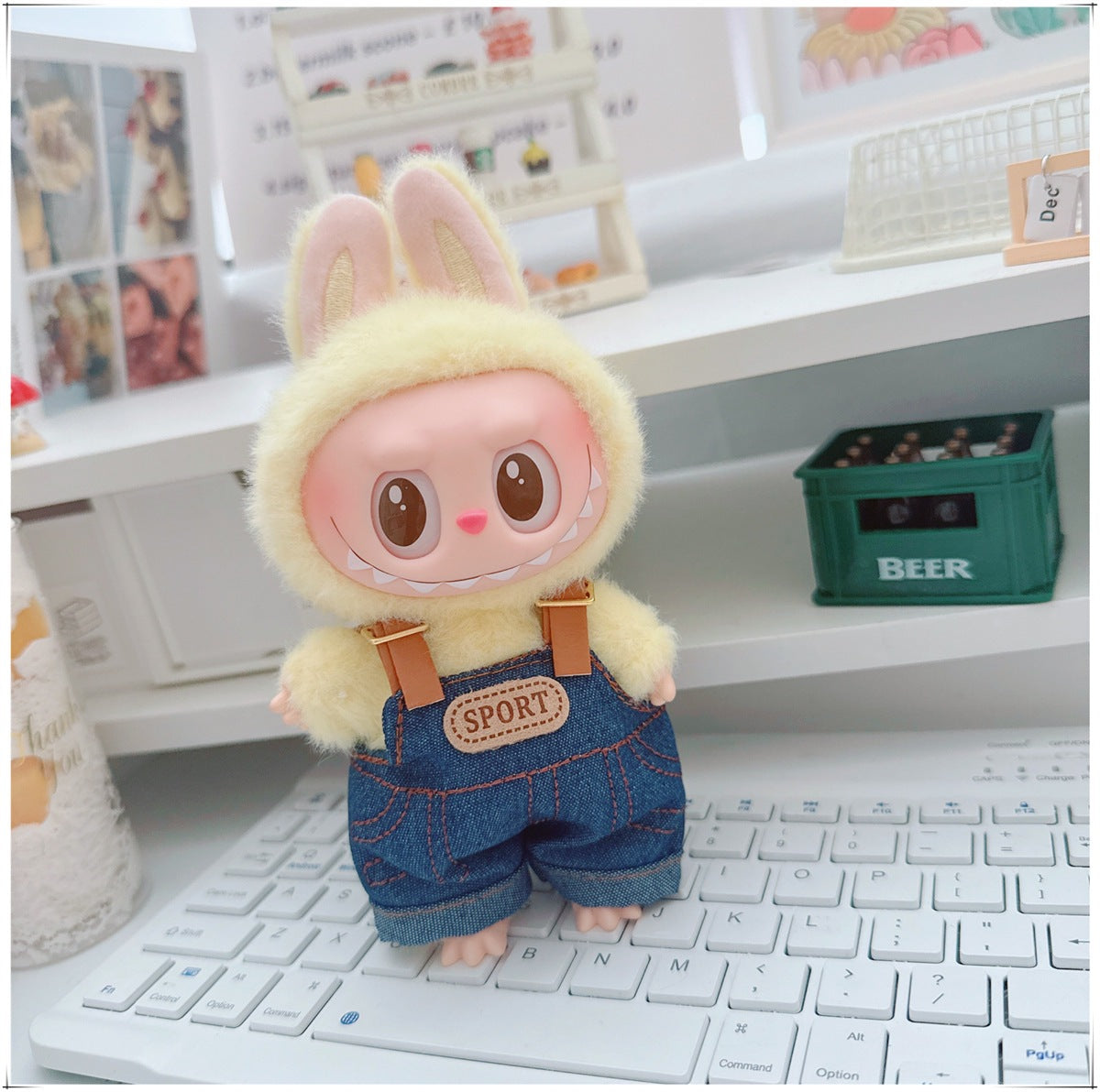 17cm Labubu Macaron Outfit - Blushing Face Vinyl Doll Clothes Change Costume