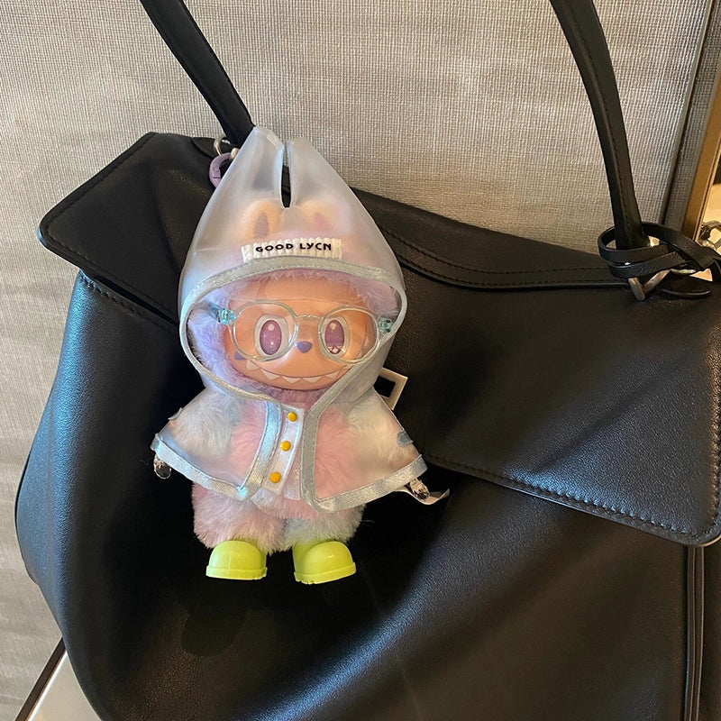 Labubu Rainy Day Outfit - Waterproof Vinyl Doll Poncho for Gen1-3 (No Doll & Shoes)