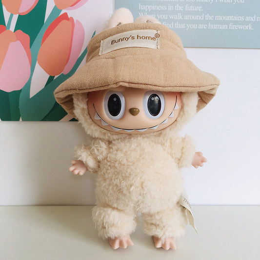 17cm Labubu Rainbow Outfit - Open Hat & Overalls Set for Plush Vinyl Keychain Doll