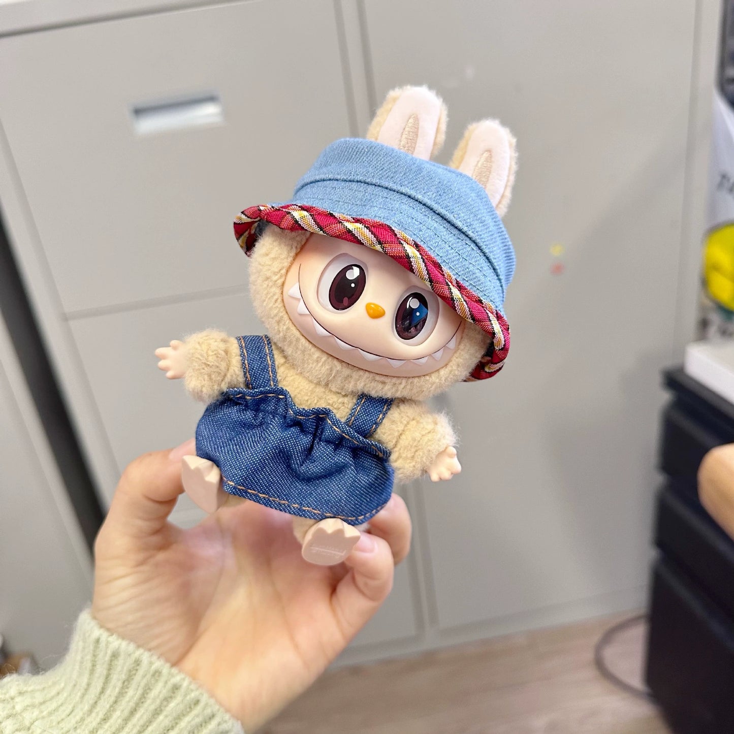 POP MART Labubu Doll Clothes - Denim Skirt & Hat Set for Gen 1/2 Blind Box Figures 17cm (No Doll Included) | Western Cowgirl Outfit