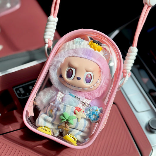 Pop Mart Labubu Gen 3 Transparent Dust-Proof Display Case | Ita Bag with Adjustable Strap for Vinyl Dolls