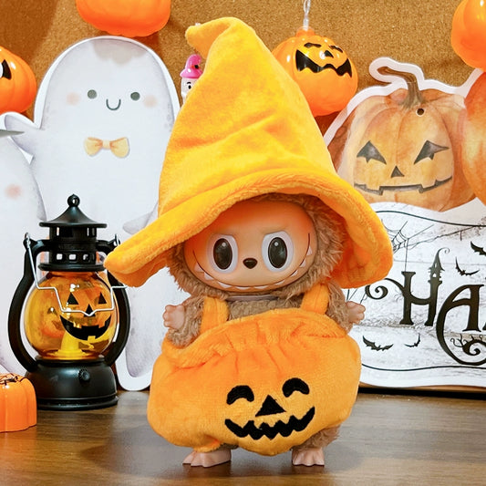 Labubu Halloween Pumpkin Outfit - 17cm Spooky Costume for Gen1/2 Plush Dolls