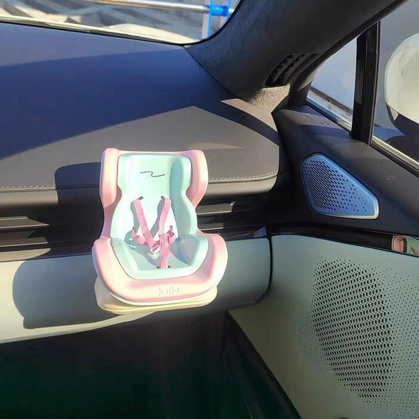 POP MART Labubu Mini Car Seat Decor - Cute Vinyl Figure Holder w/Seatbelt for Air Vents | New Vehicle Interior Accessory