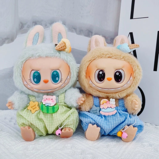 Labubu Outfit 6-Piece Set - Ice Cream Overalls & Accessories for 17cm Vinyl Figures