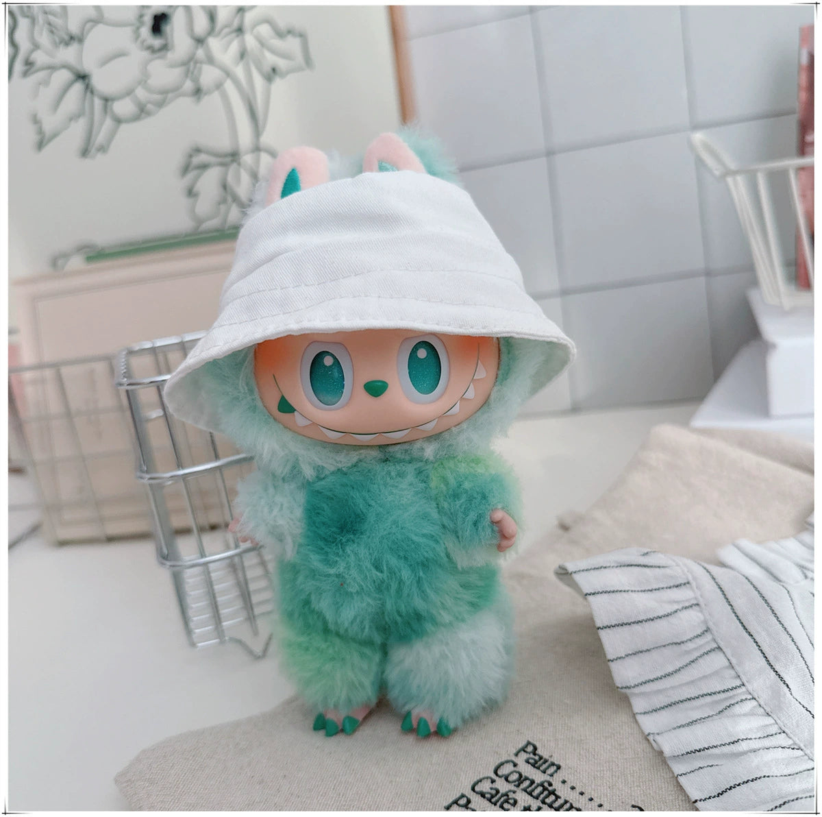 10CM Cotton Doll Bucket Hats & 17CM Labubu Gen 1-3 Open-Mouth Doll Hat Accessories