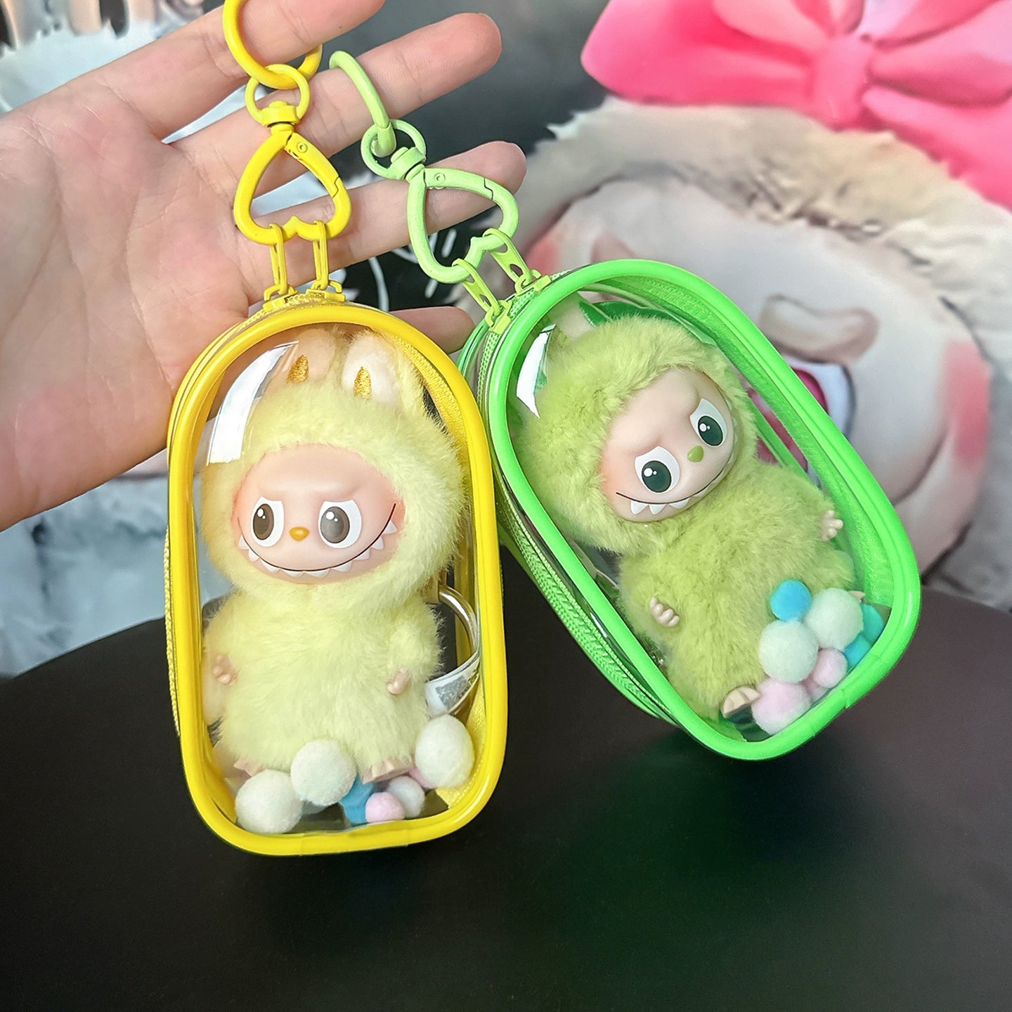 10.5cm Labubu 4th Gen Heart Code Collection Clear Acrylic Protective Case | Hard Shell Dust-Proof Collectible Carrier with Interior Pocket for Mini Keychain Charms
