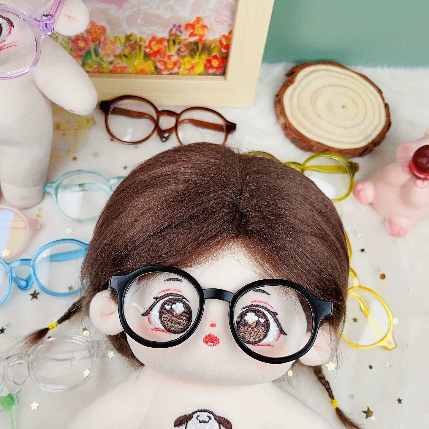 20cm Cotton Doll Glasses | Black Frame with Clear & Colorful Lenses Sunglasses Accessories for Photography Props