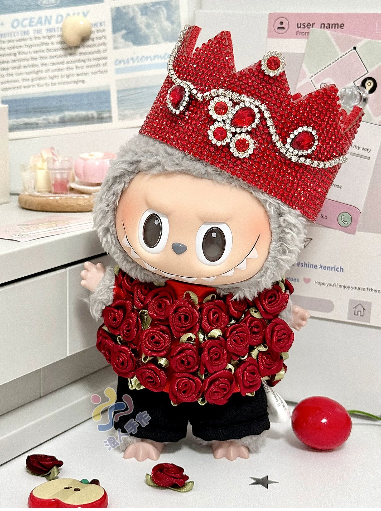 17cm Labubu GD Style Suit Set - G-Dragon Inspired Outfit for Series 1/2/3 Vinyl Doll