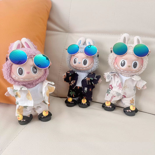 17cm Labubu Beach Outfit - Sunglasses Set for Blind Box Keychain Doll Change Clothes
