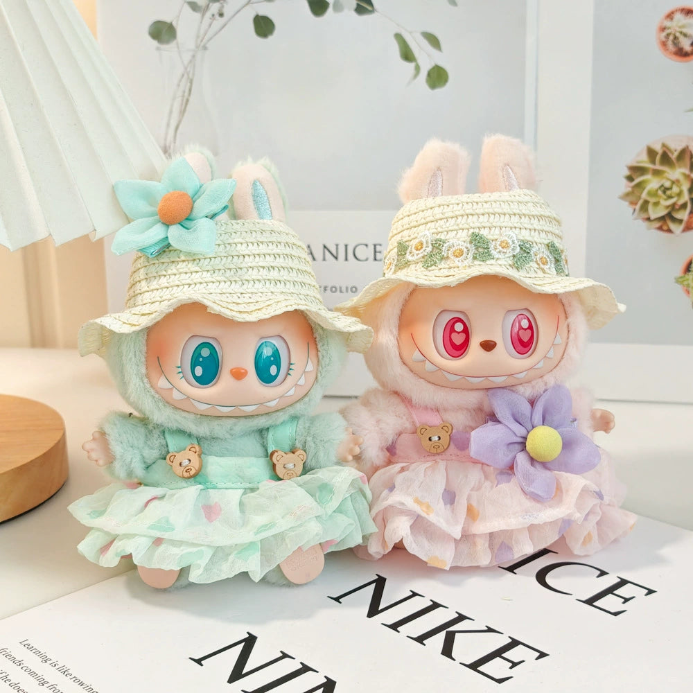 17cm Labubu Summer Beach Outfit - Coconut Tree & Sunglasses Set for Keychain Doll