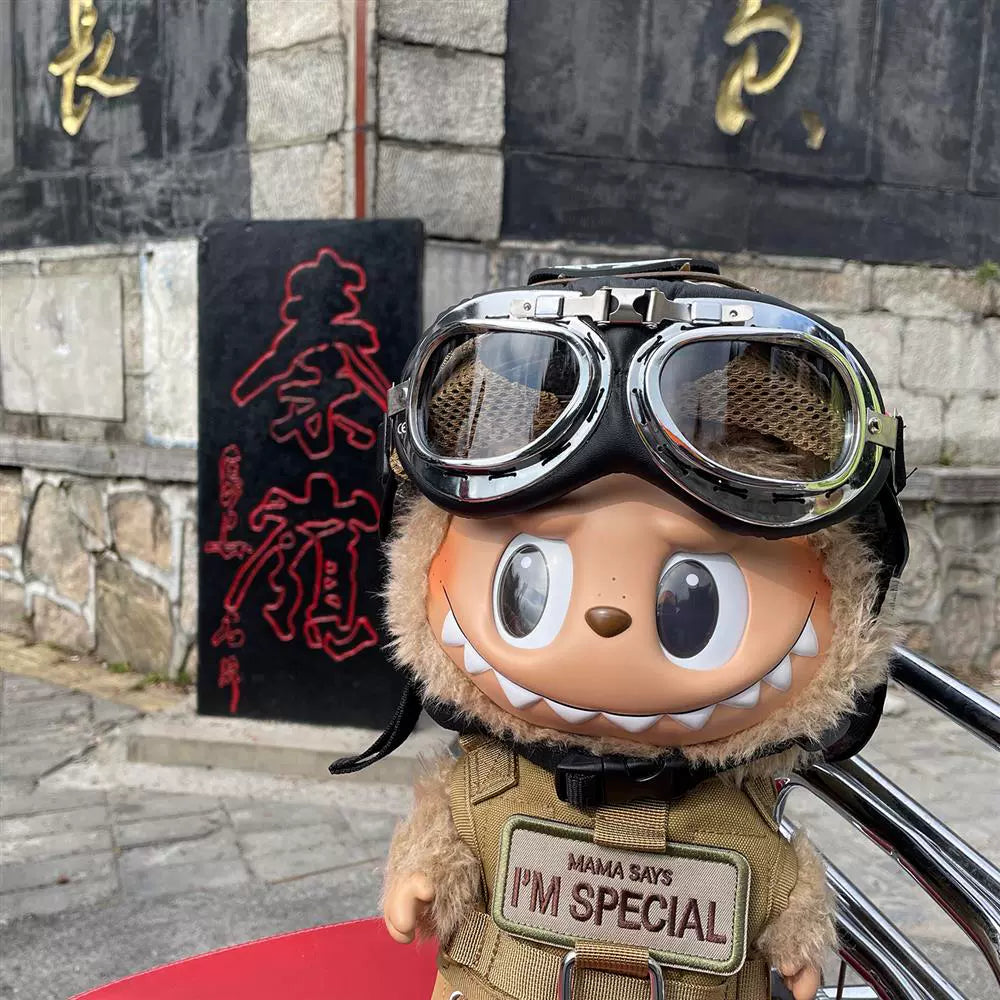 Labubu Motorcycle Helmet for Vinyl Figure - Cool Electric Bike Accessory for Blind Box Doll