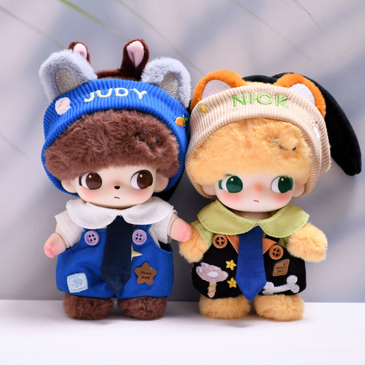 DIMOO WORLD JUDY & NICK Denim Overalls Set - Plush Doll Clothes with Skirt for Blind Box Figures