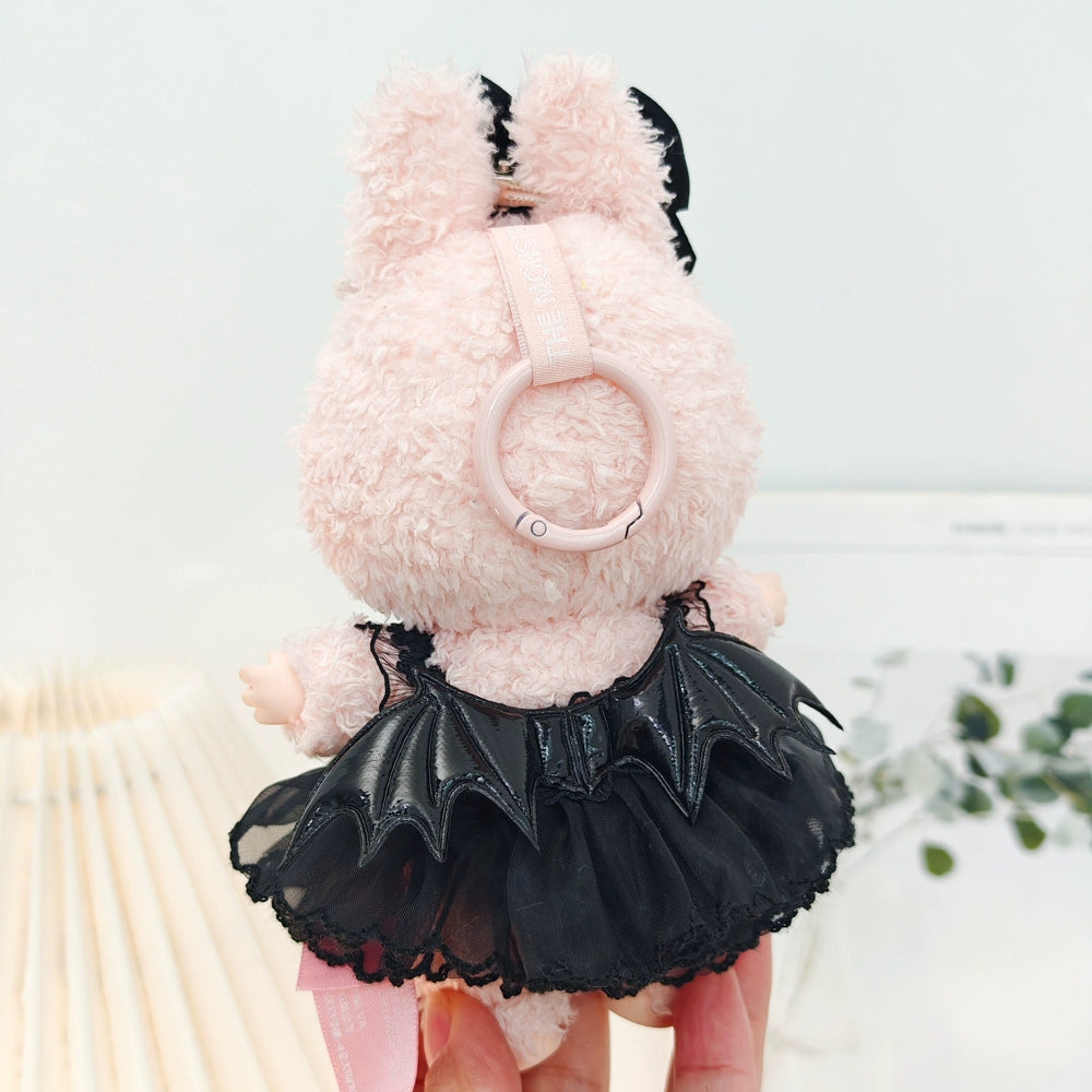 Gothic Lolita Dress for Labubu Have a Seat - Black Velvet Devil Costume with Wings (No Hat)
