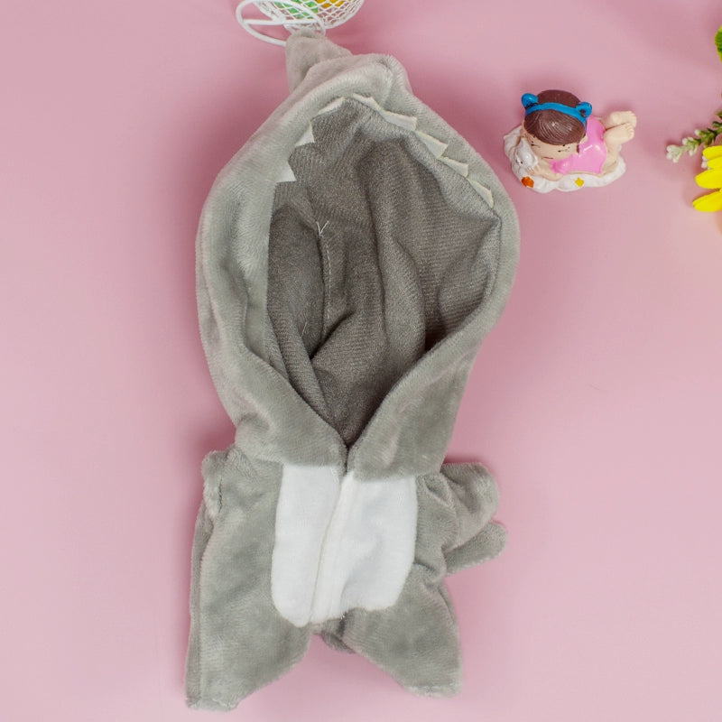 Handmade 20cm Cotton Doll Fuzzy Shark Onesie Pajama Set | Gray Shark Plush Sleepwear