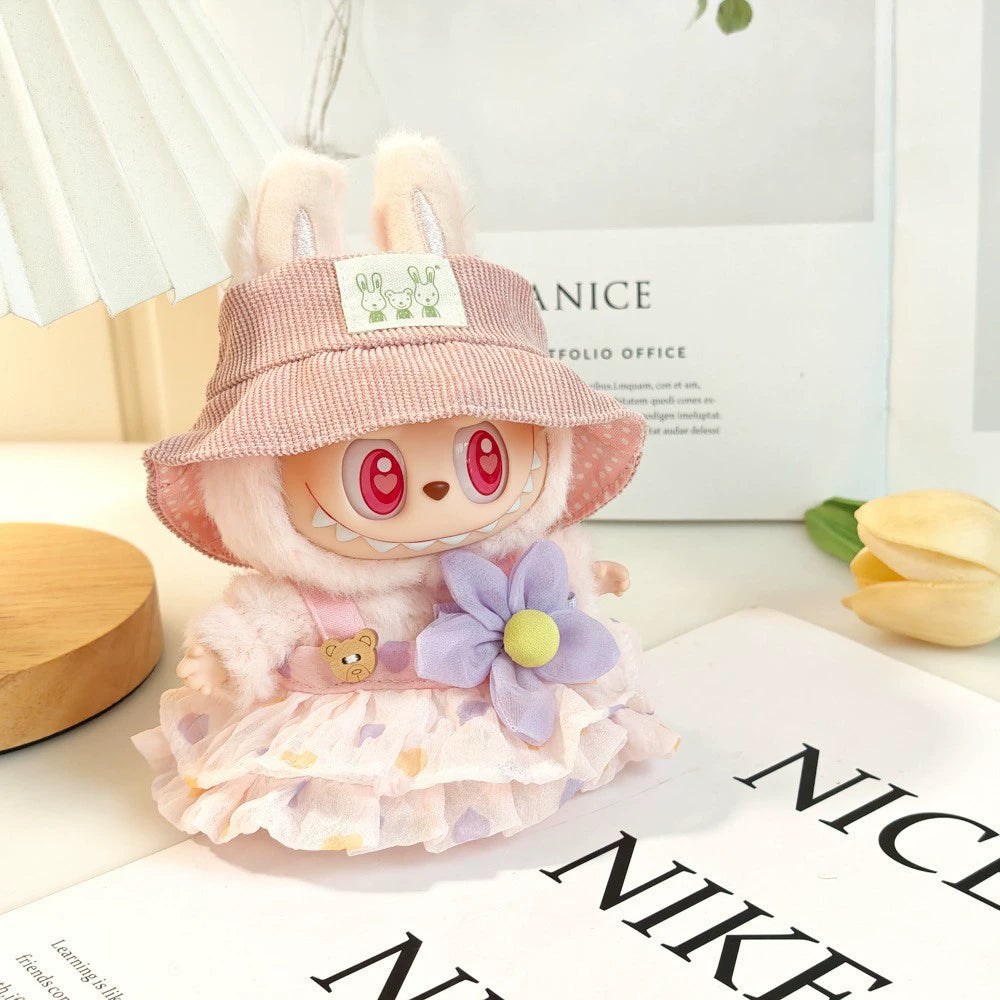 17cm Labubu Summer Beach Outfit - Coconut Tree & Sunglasses Set for Keychain Doll